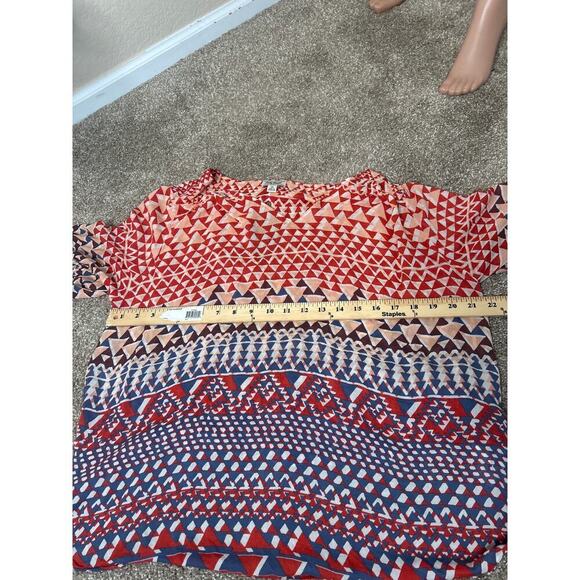 Lucky Brand top blouse Boho print triangle pattern top 3/4 sleeve tribal SZ 1X - Picture 6 of 8